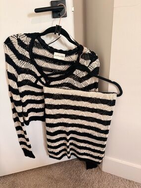 Striped Black and Cream Women's Knit Sweater - pullover